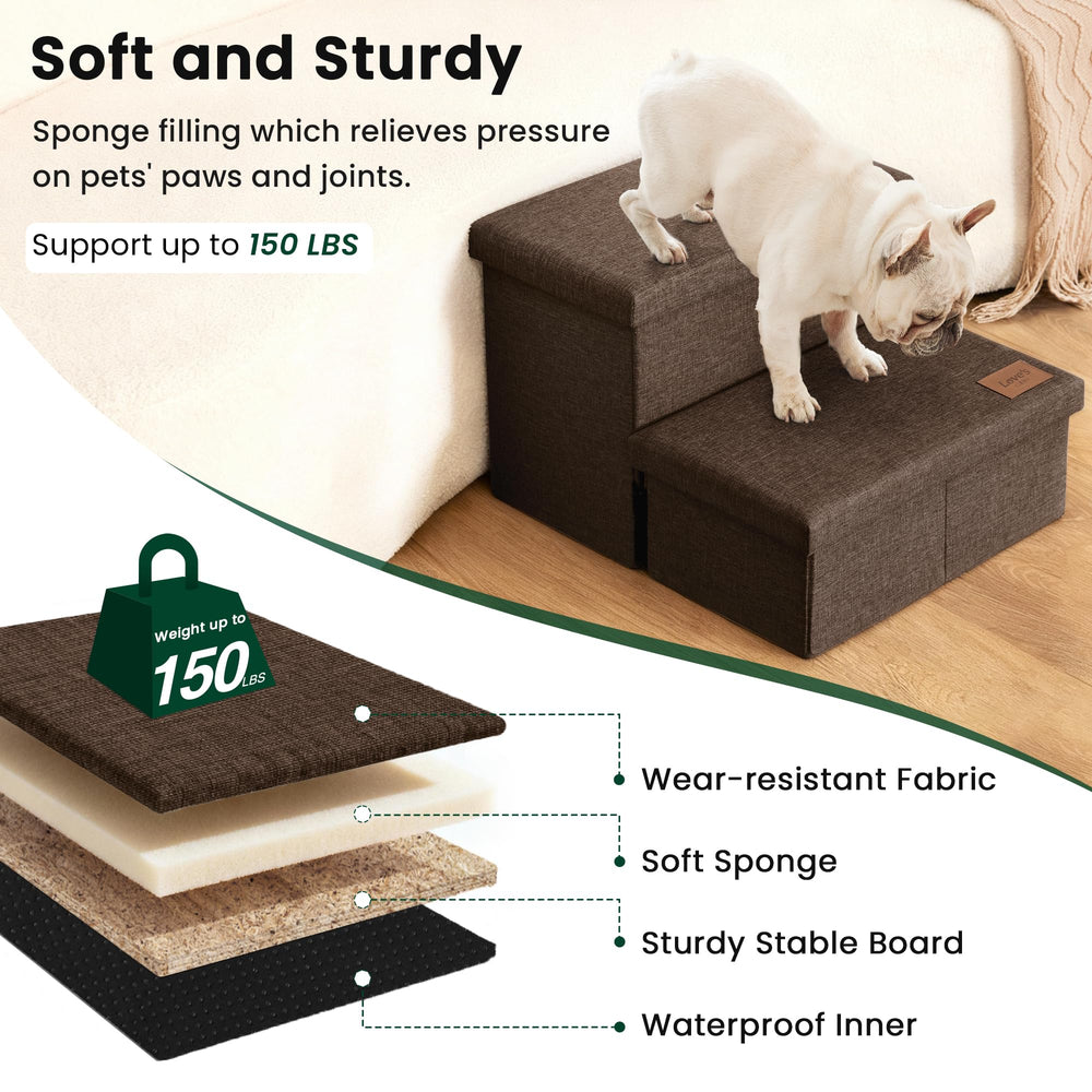 Love's cabin dog stairs non-slip bottom provides stable footing.