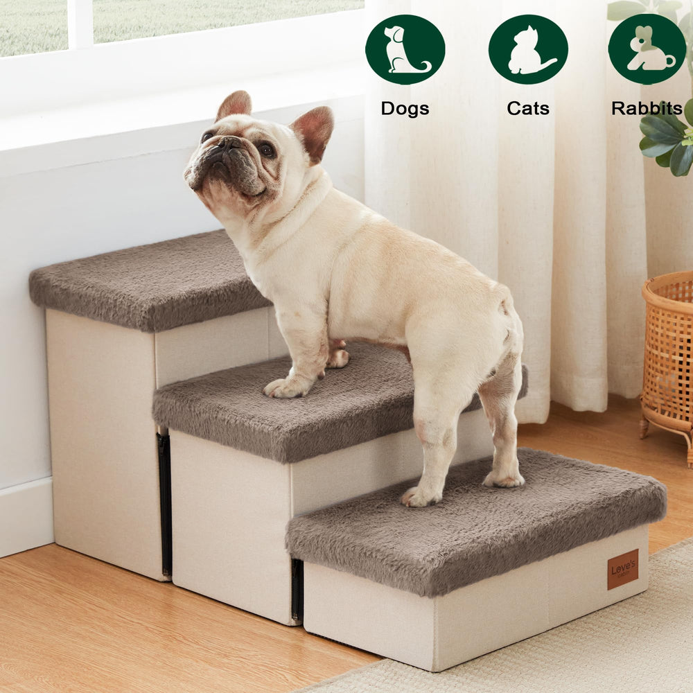 Love's cabin dog stairs in living room helping pets reach the couch.