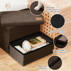 Love's cabin dog stairs padding close-up shows soft cushioned steps.