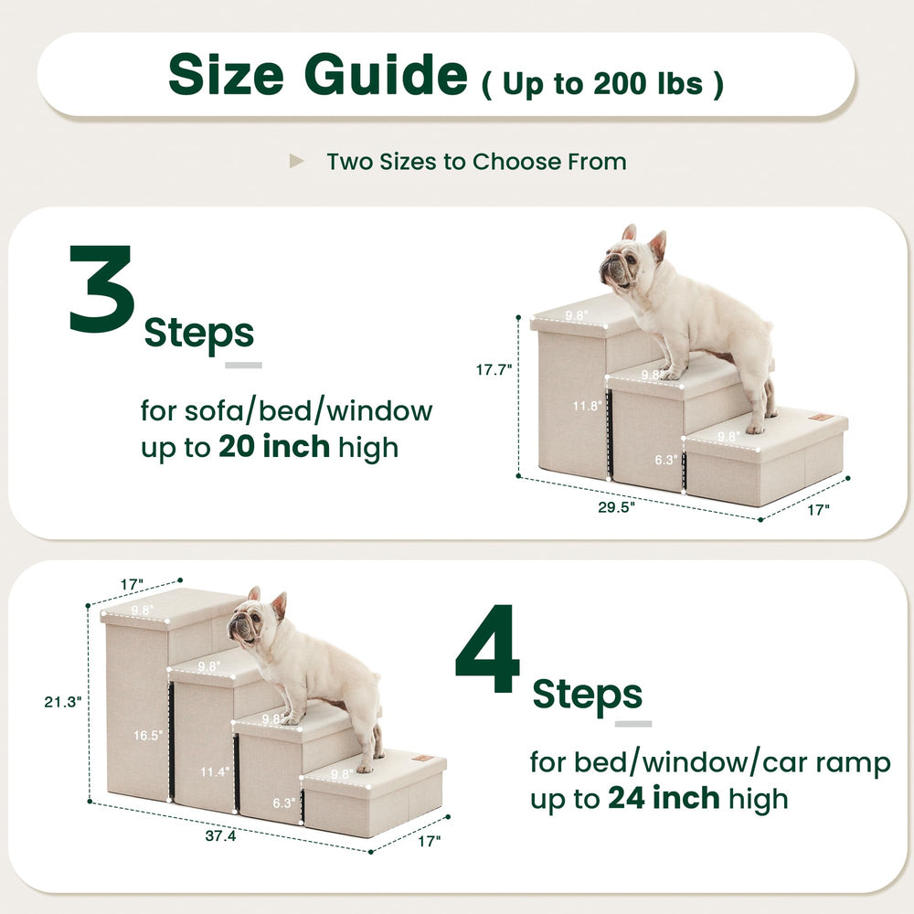 Love's cabin dog stairs side view in beige demonstrates compact, stable design.