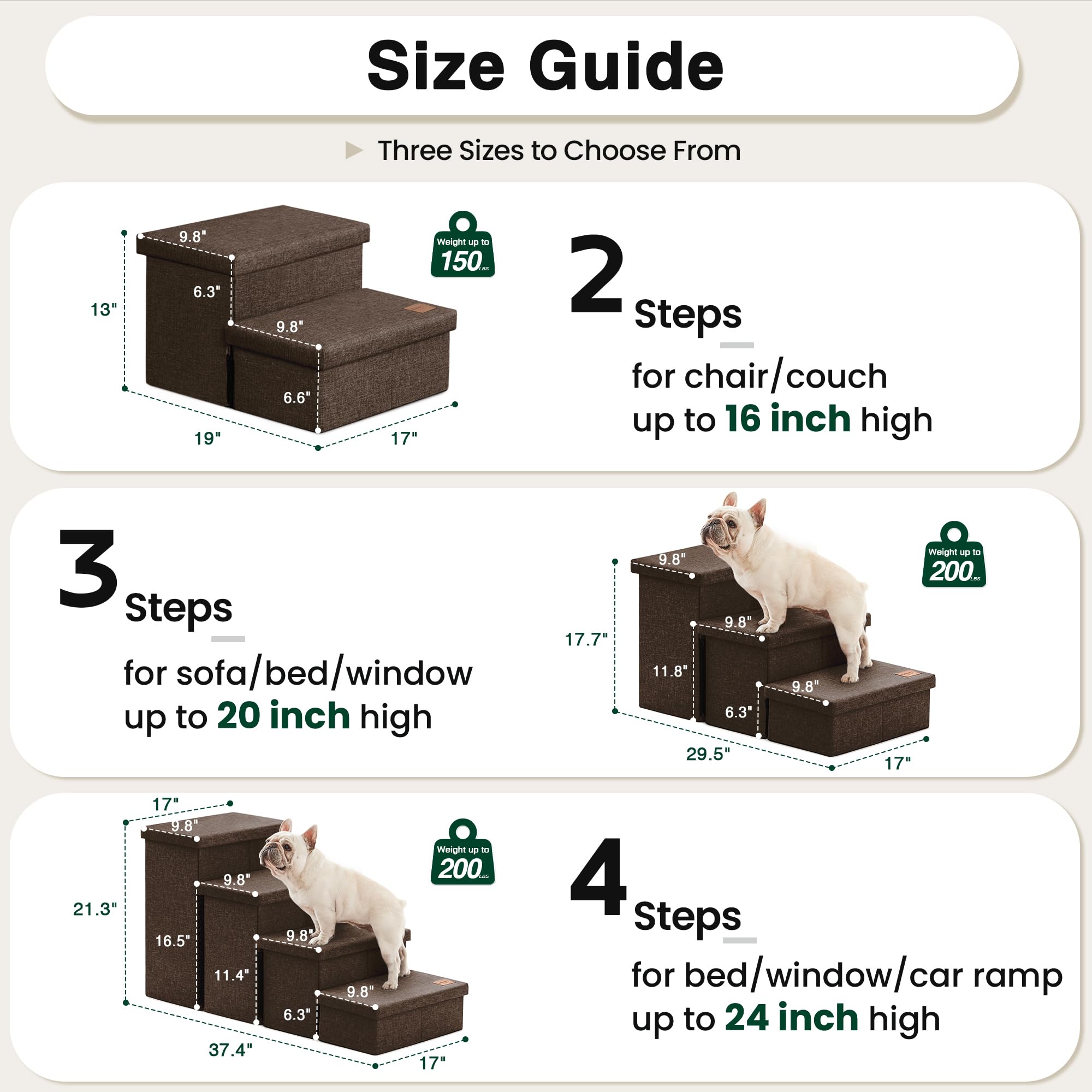 Love's cabin dog stairs side view highlights slim profile against furniture.