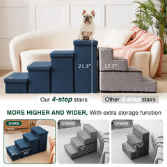 Love's cabin dog stairs storage compartments organize pet accessories within reach.