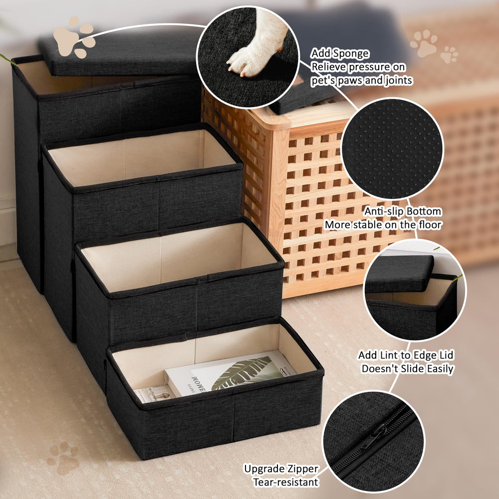 Love's cabin dog stairs storage compartments hold leashes, blankets, and toys