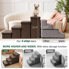 Love's cabin dog stairs storage compartments under steps for organizing toys and gear