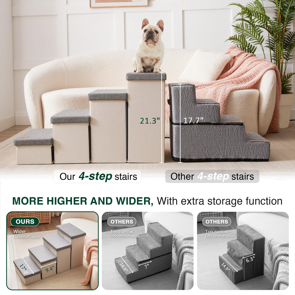 Love's cabin dog stairs storage compartments neatly organize leashes and blankets