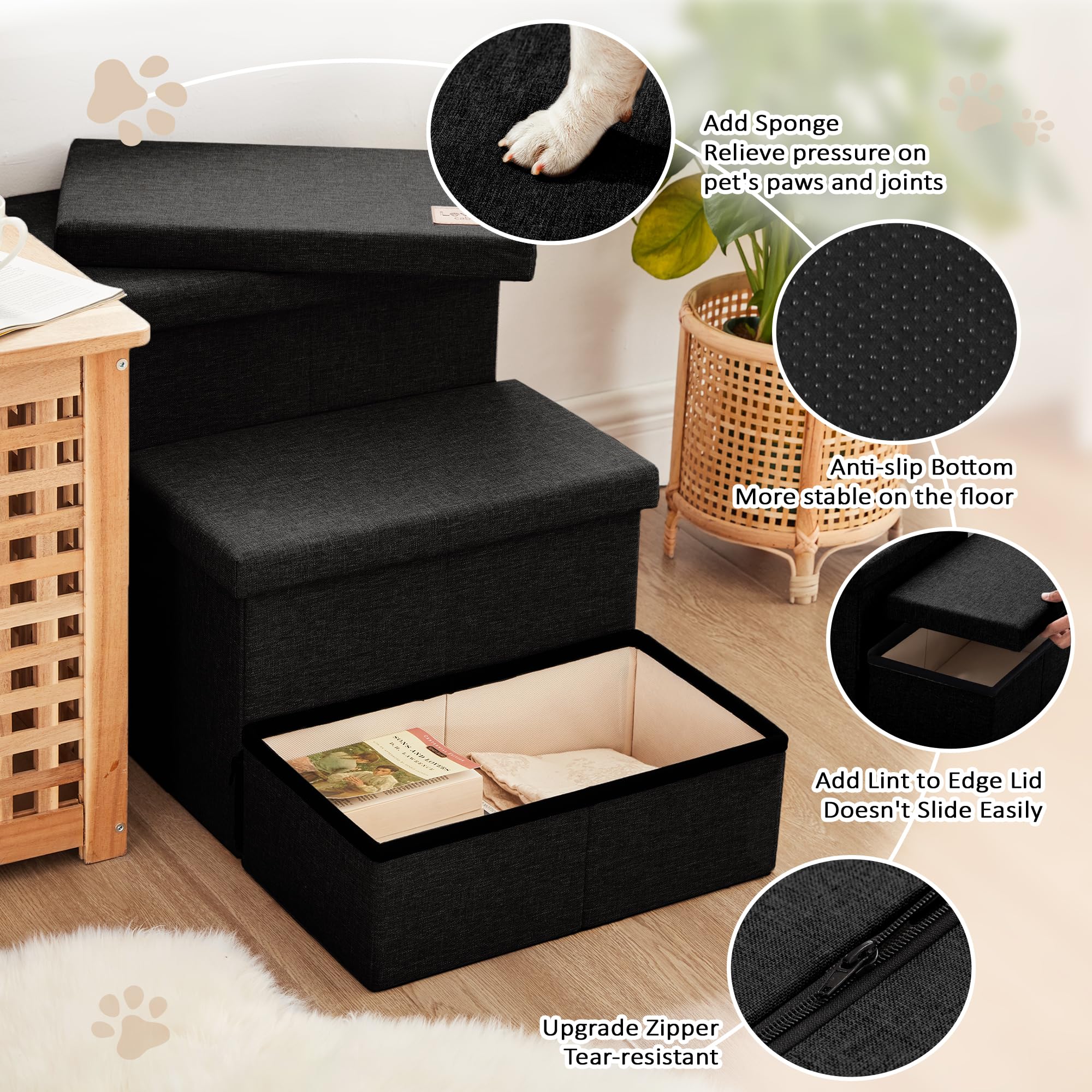 Love's cabin dog stairs storage non-slip-bottom promotes stable footing on beds and couches.