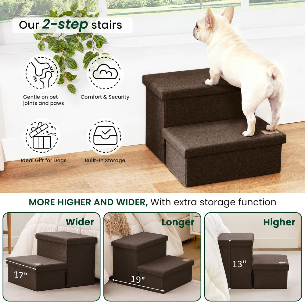 Love's cabin dog stairs storage underneath with two compartments.