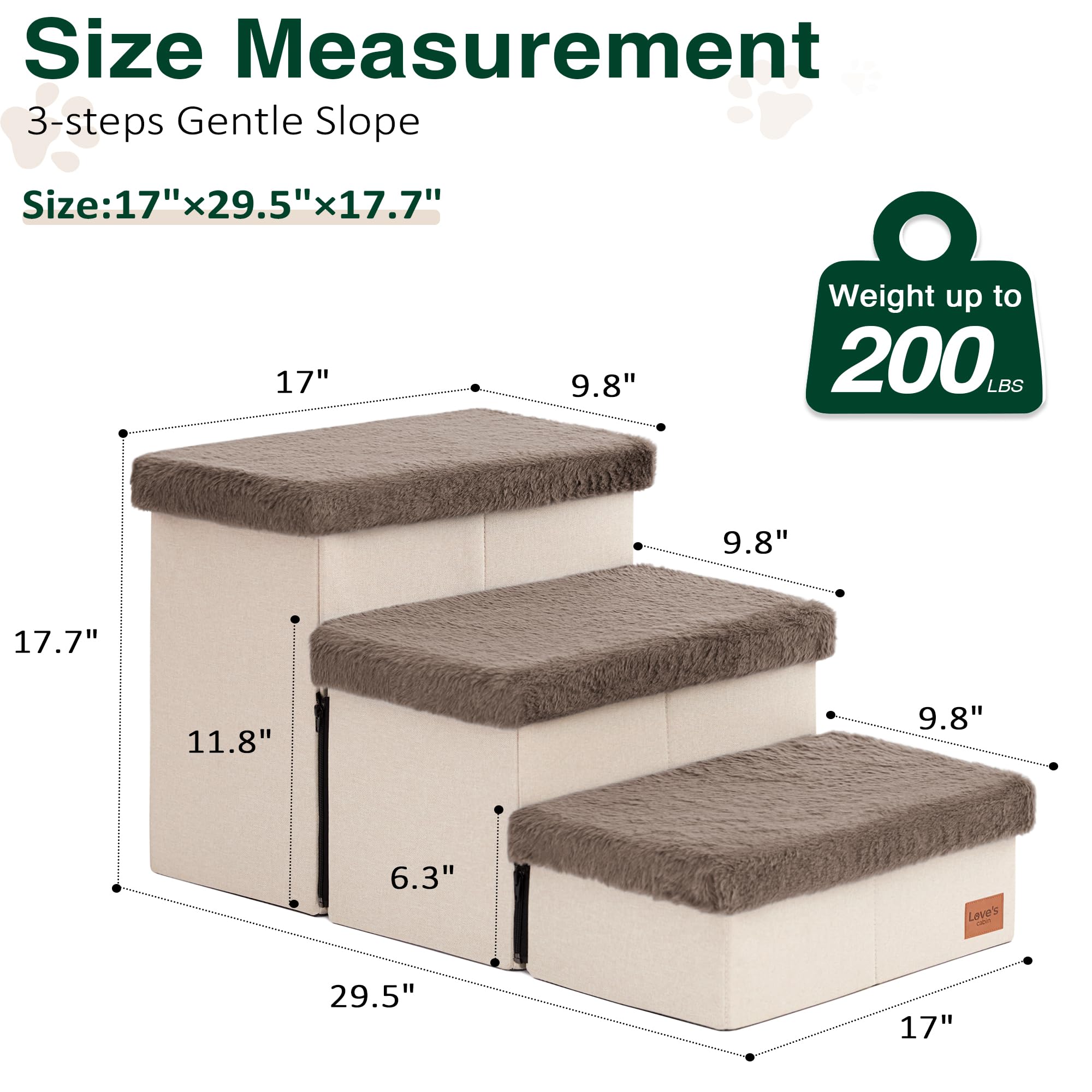 Love's cabin dog stairs three steps offer stable footing for climbing.
