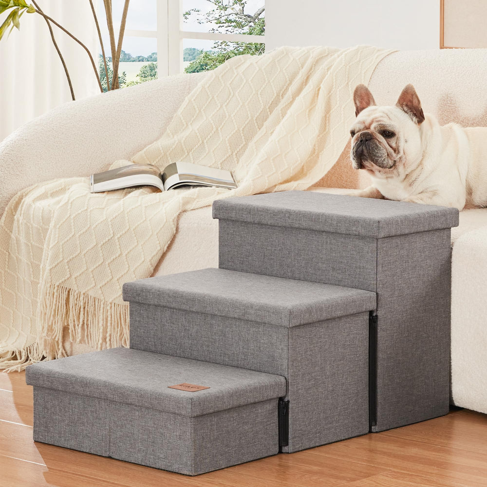 Love's cabin dog stairs use on sofa demonstrates multi-surface versatility
