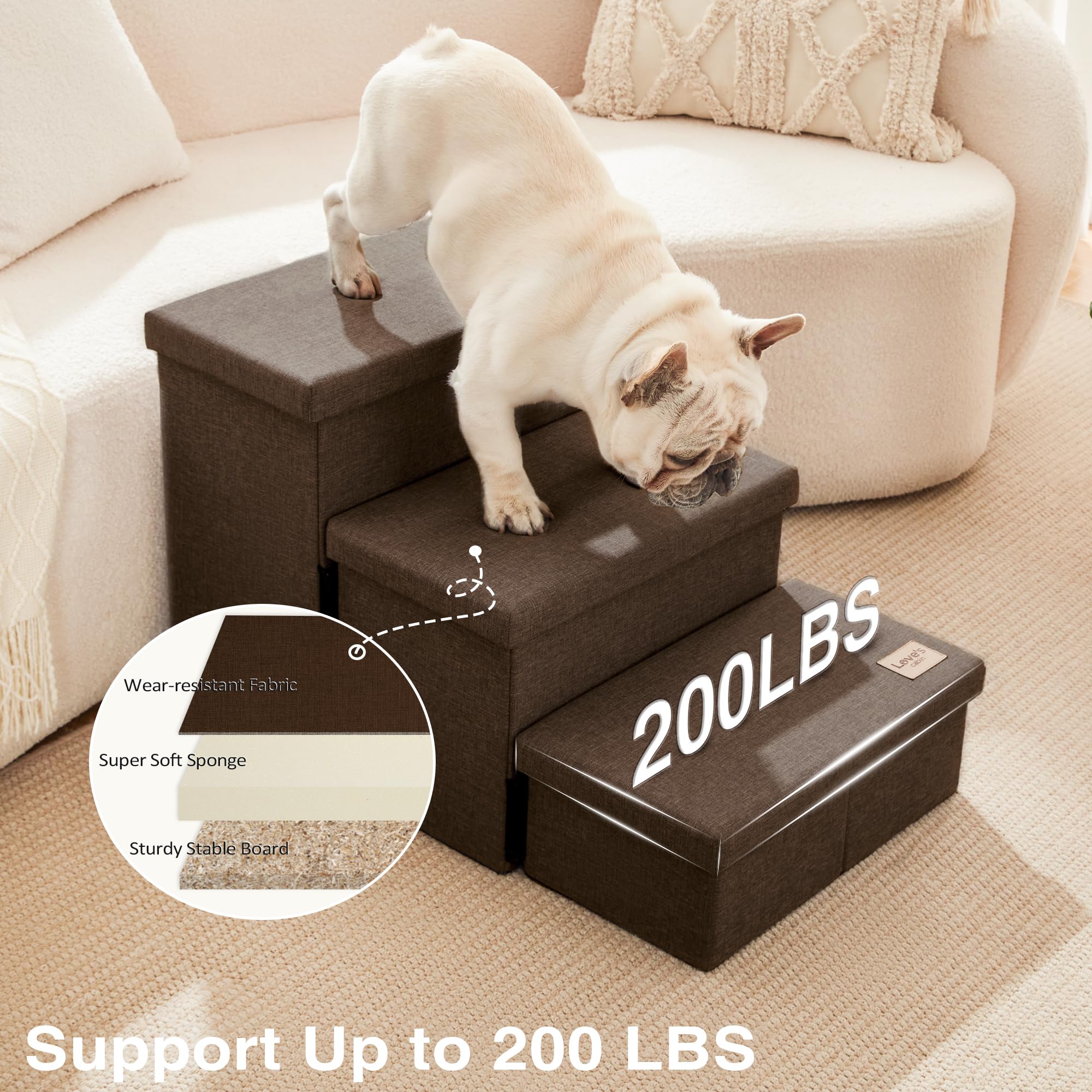 Love's cabin dog stairs wear-resistant fabric close-up shows durable cover