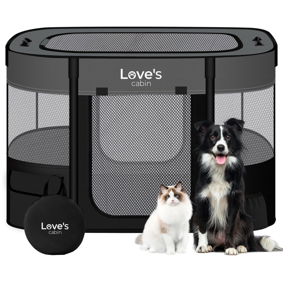 Love's cabin pet playpen assembled in grey offers a safe, spacious space for pets indoors or outside