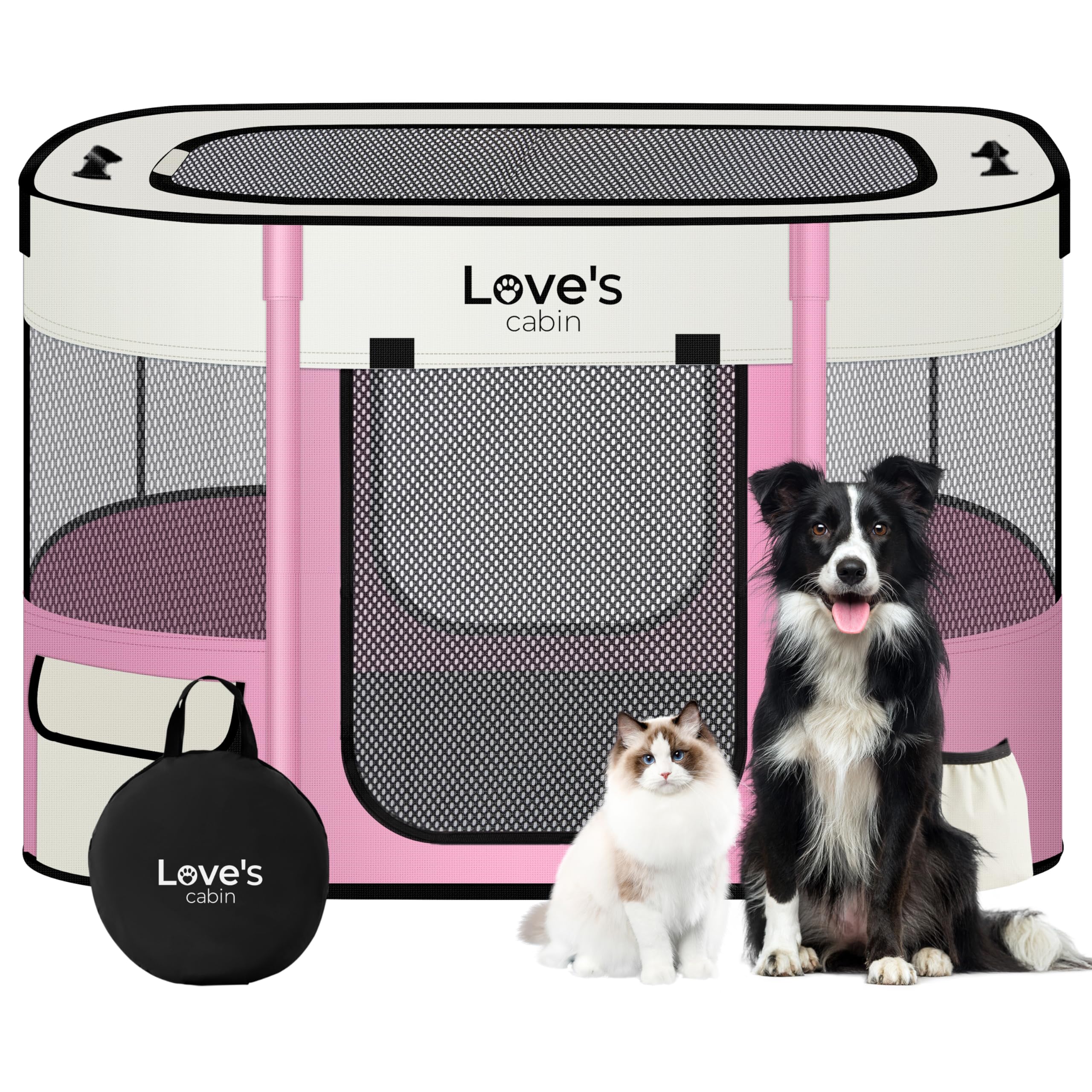 Love's cabin pet playpen folded compact for easy travel and storage
