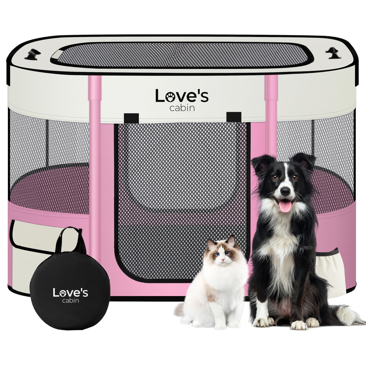 Love's cabin pet playpen folded compact for easy travel and storage