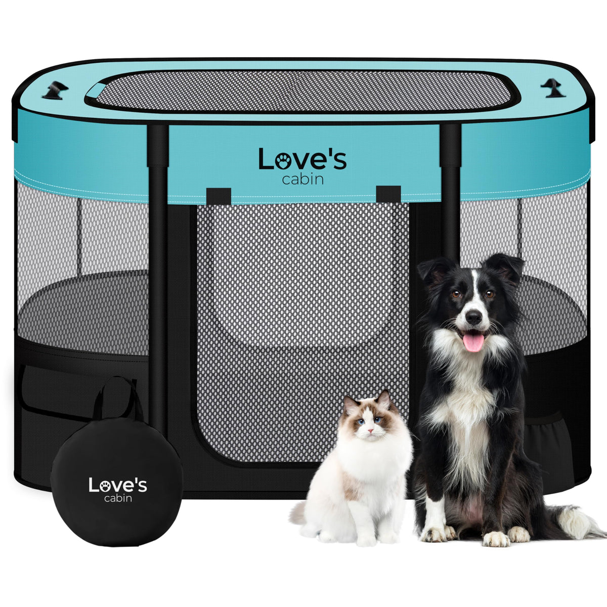Love's cabin large green playpen in setup mode for safe indoor playtime