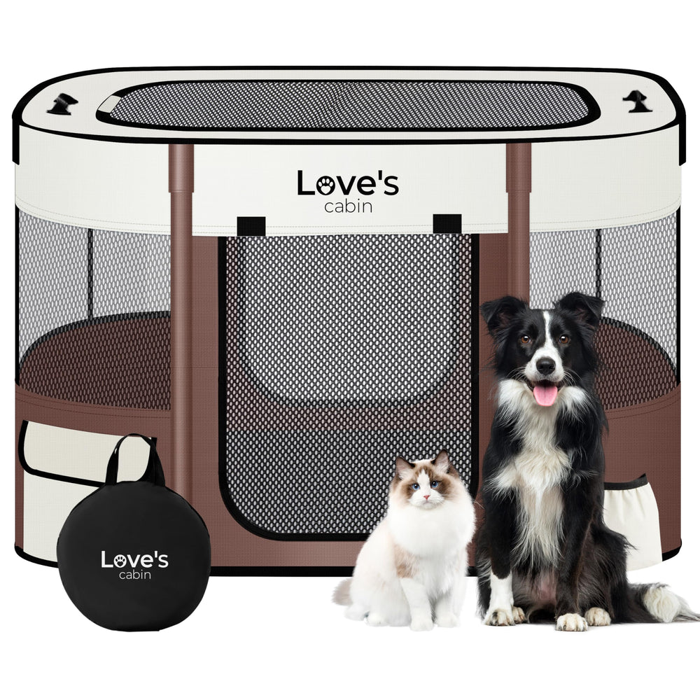Love's cabin Pet Puppy Playpen assembly demonstrates quick setup for busy pet parents