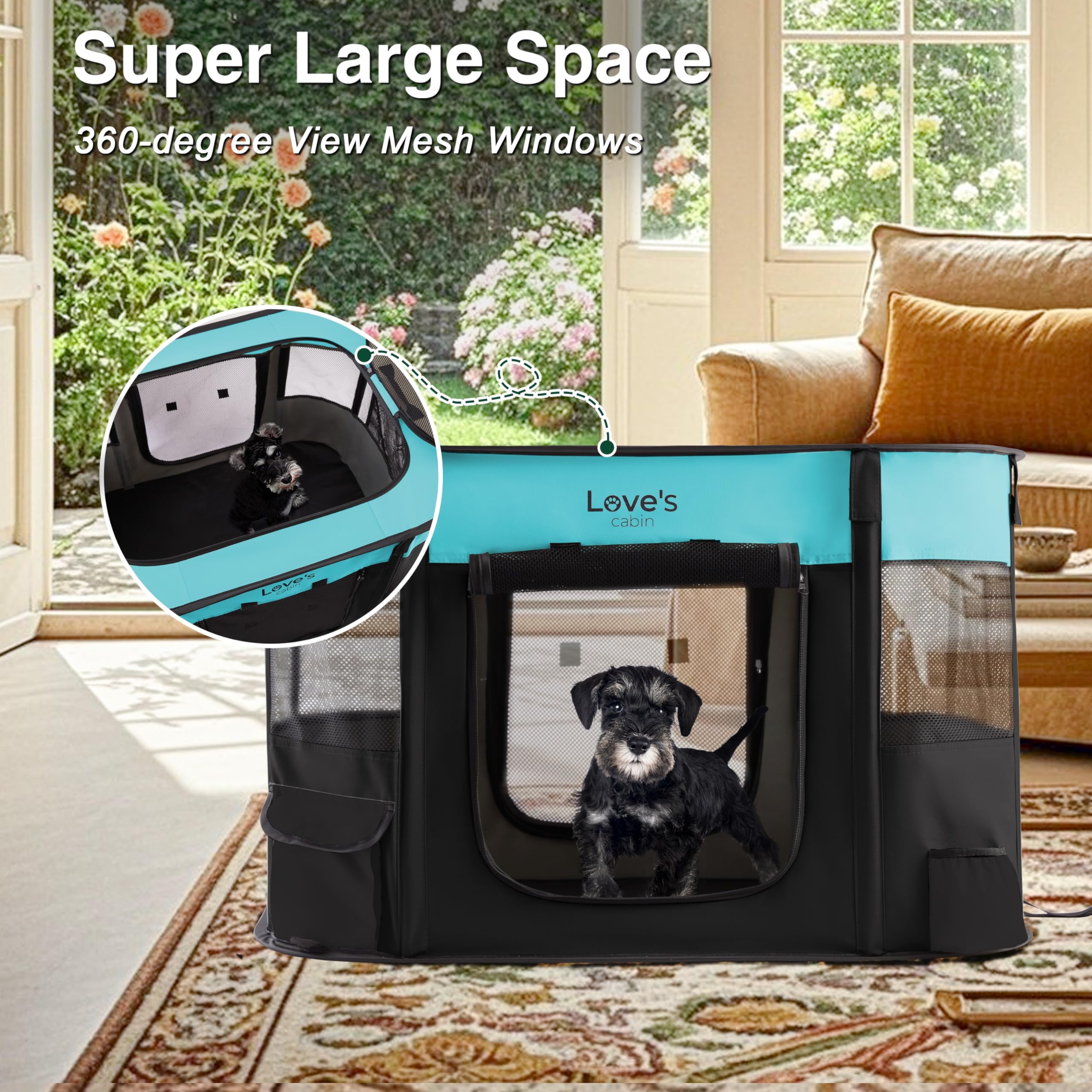 Love's cabin playpen in use outdoors provides shaded safe space