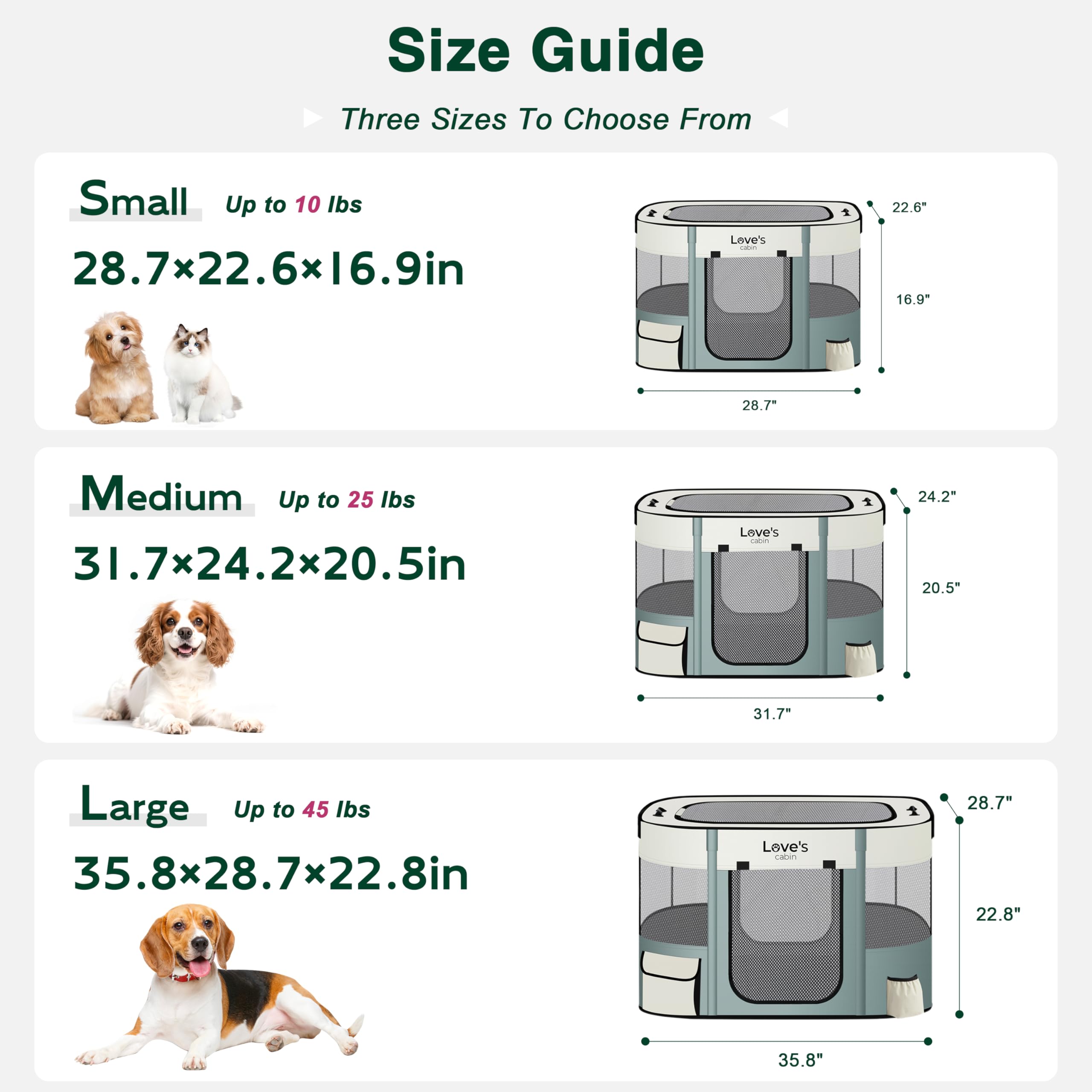 Love's cabin puppy playpen with closed-door design keeps pets secure.