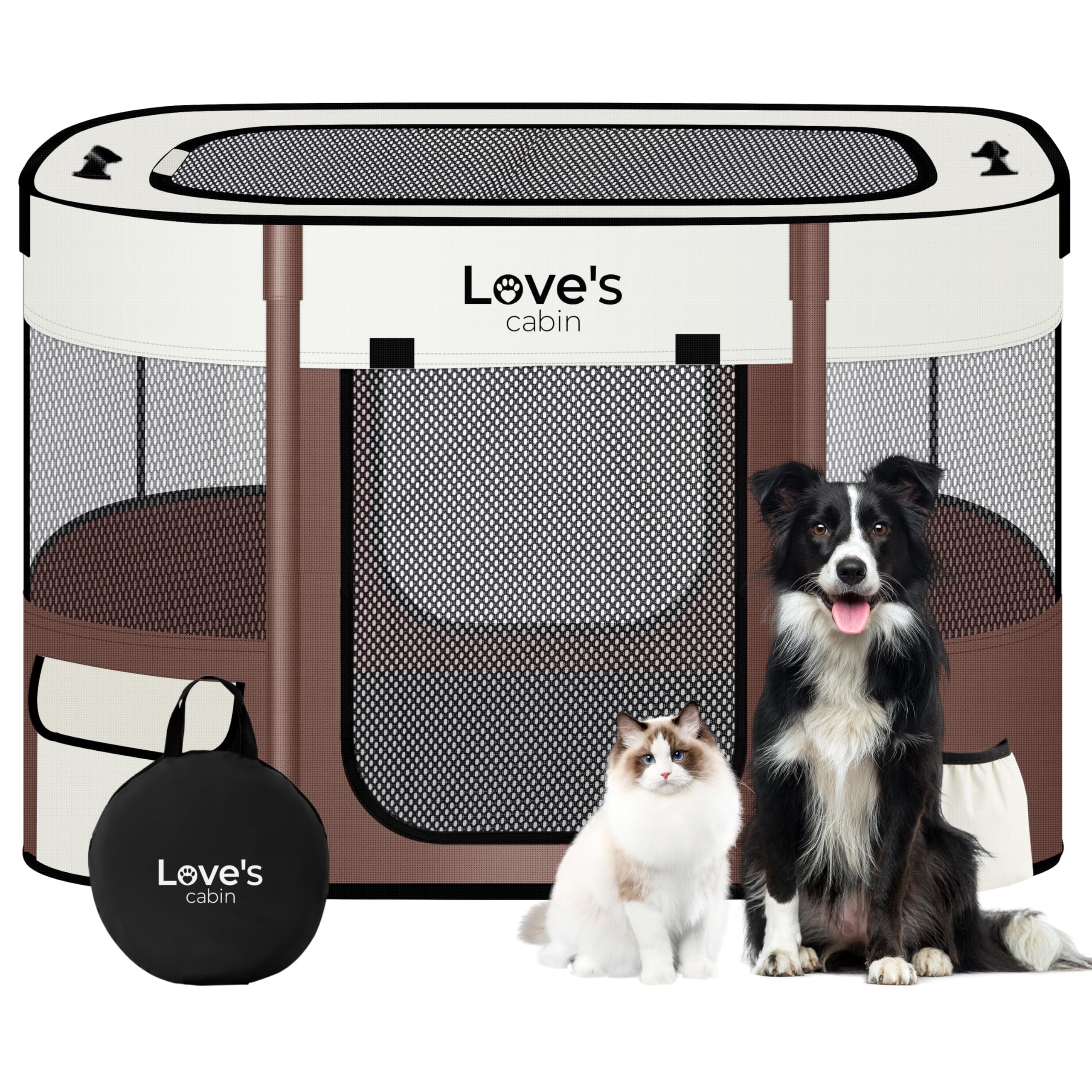 Love's cabin puppy playpen foldable assembly for quick setup during travel.