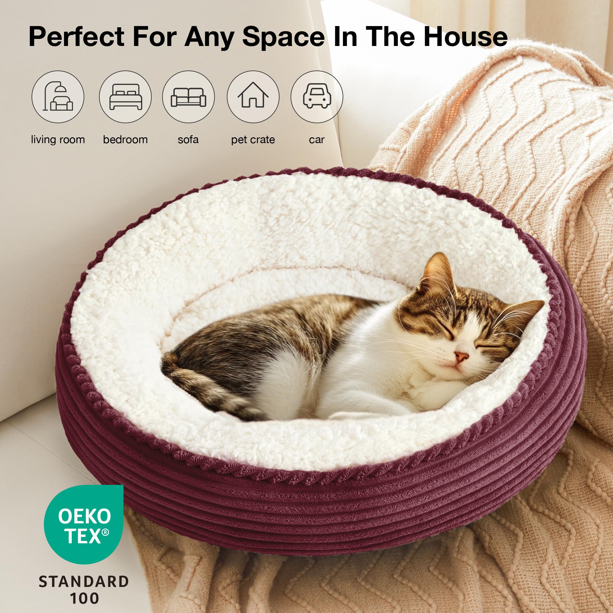Love's cabin round donut bed machine-washable design makes cleaning quick and simple.