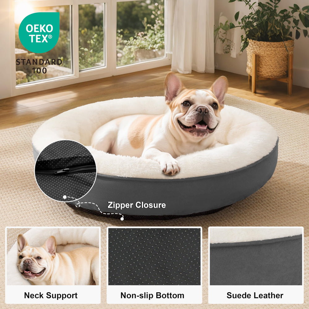 Love's cabin 30 inch dog bed shows anti-slip bottom for secure placement.