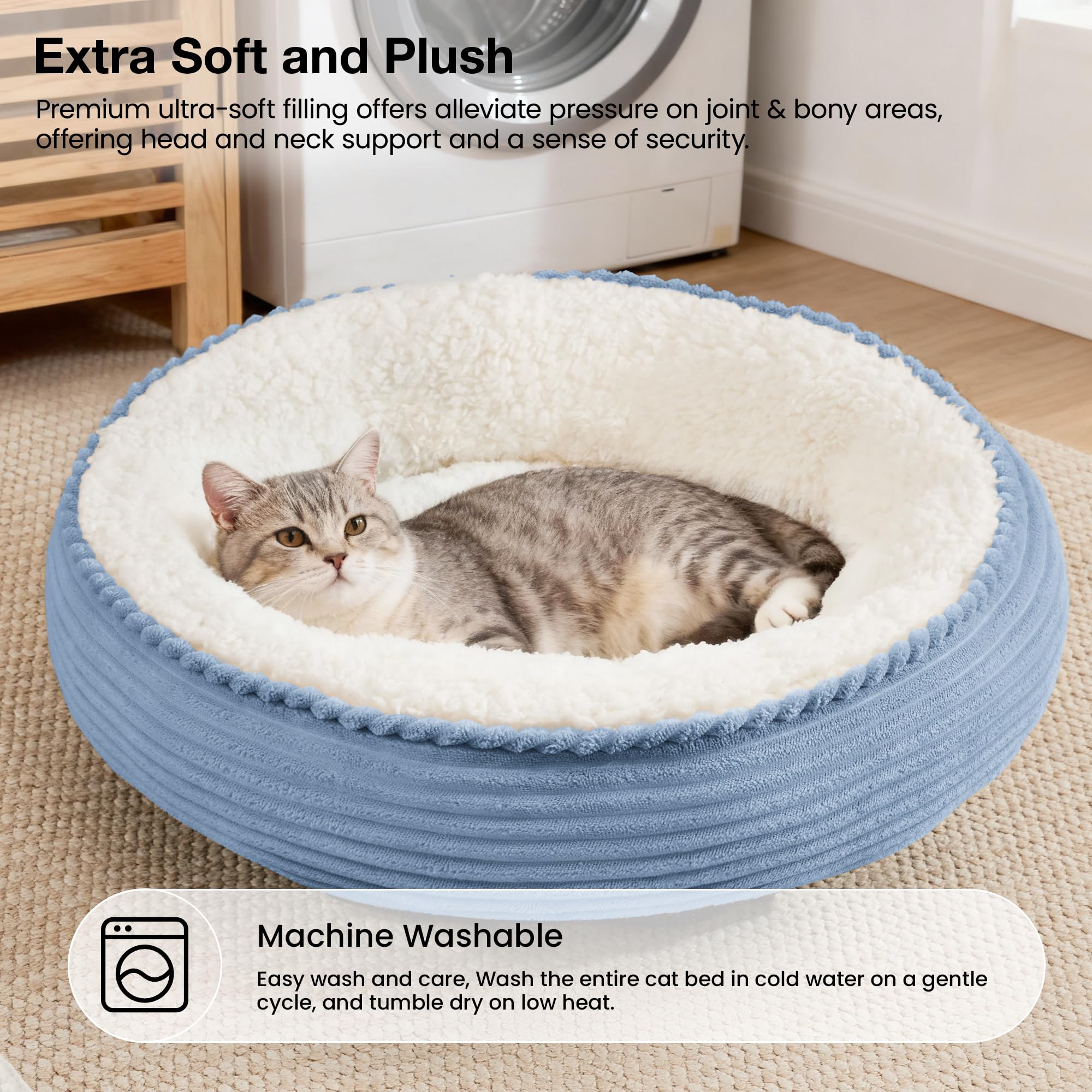 Love's cabin round donut bed anti-slip bottom showing secure placement on floors.
