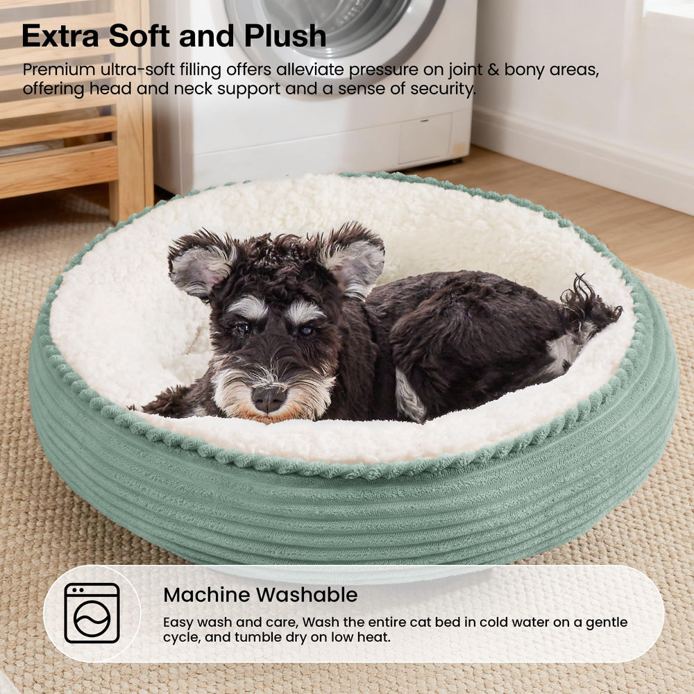 Love's cabin round donut bed cat dog usage image demonstrates versatile small-pet comfort.
