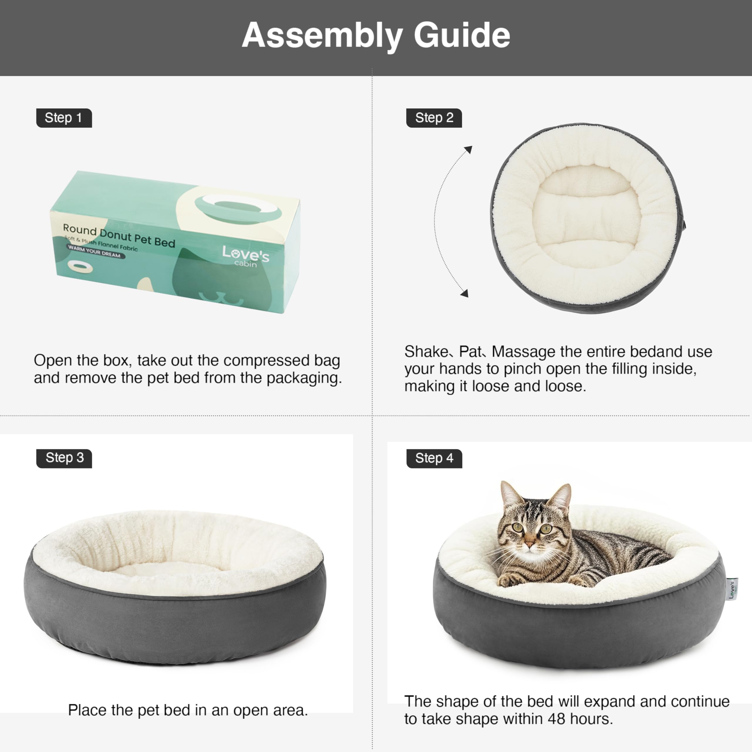 Love's cabin round-donut-bed dark-grey-color fits modern homes.