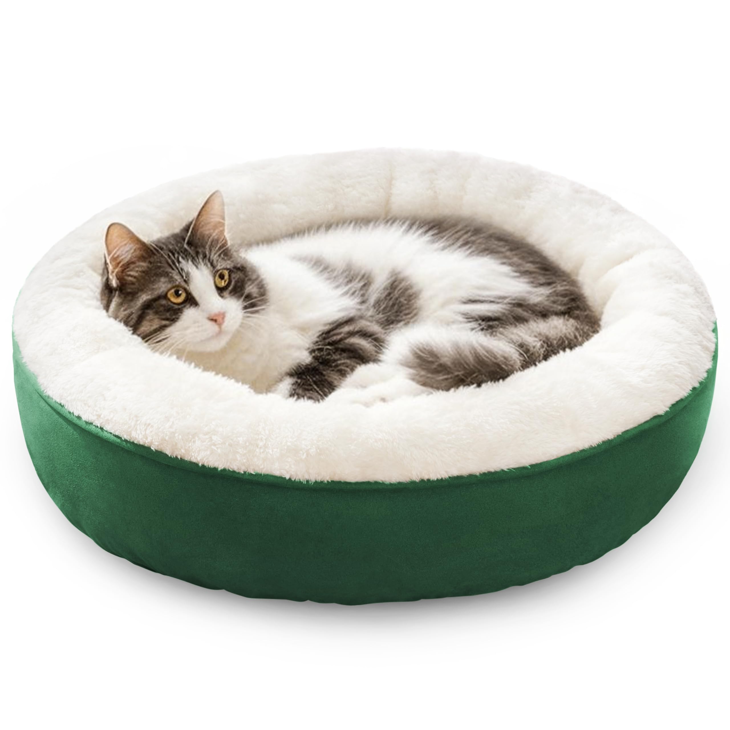 Love's cabin round donut bed fabric close-up shows ultra-soft material for cozy naps