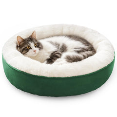 Love's cabin round donut bed fabric close-up shows ultra-soft material for cozy naps
