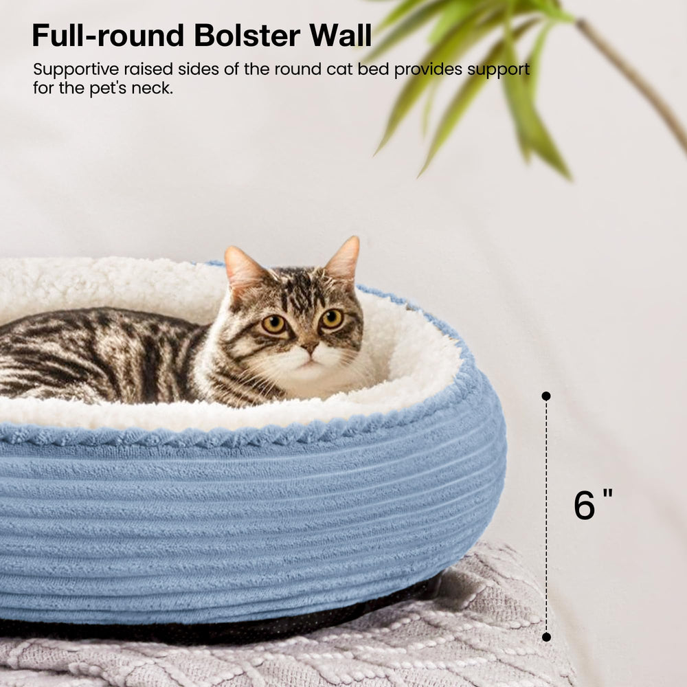 Love's cabin round donut bed fabric detail reveals soft premium fabric and quality stitching.