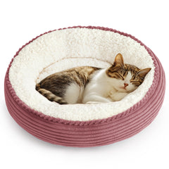 Love's cabin round donut bed front view in dusty rose offers cozy curl-up comfort.