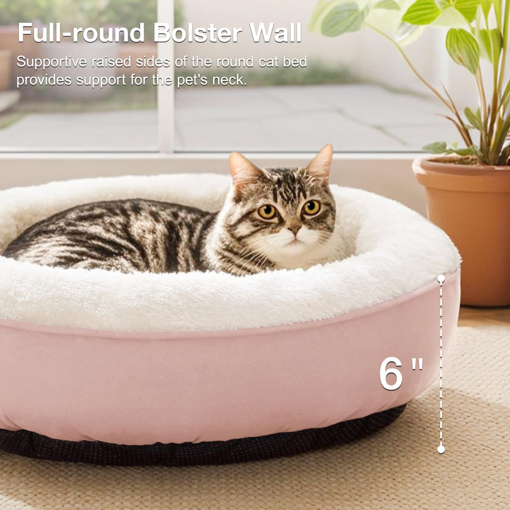 Love's cabin Round Donut Bed material-closeup reveals OEKO-TEX certified soft fabric.
