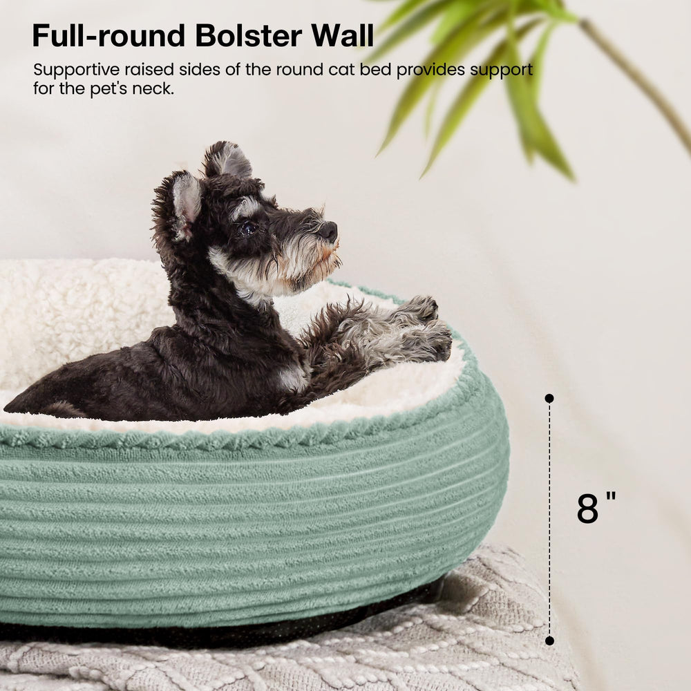 Love's cabin round donut bed non-slip bottom helps keep pets steady on smooth floors.