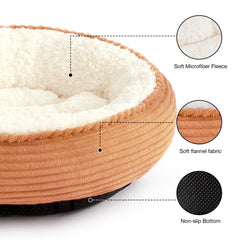 Love's cabin round donut bed side view with raised rim for security and comfort