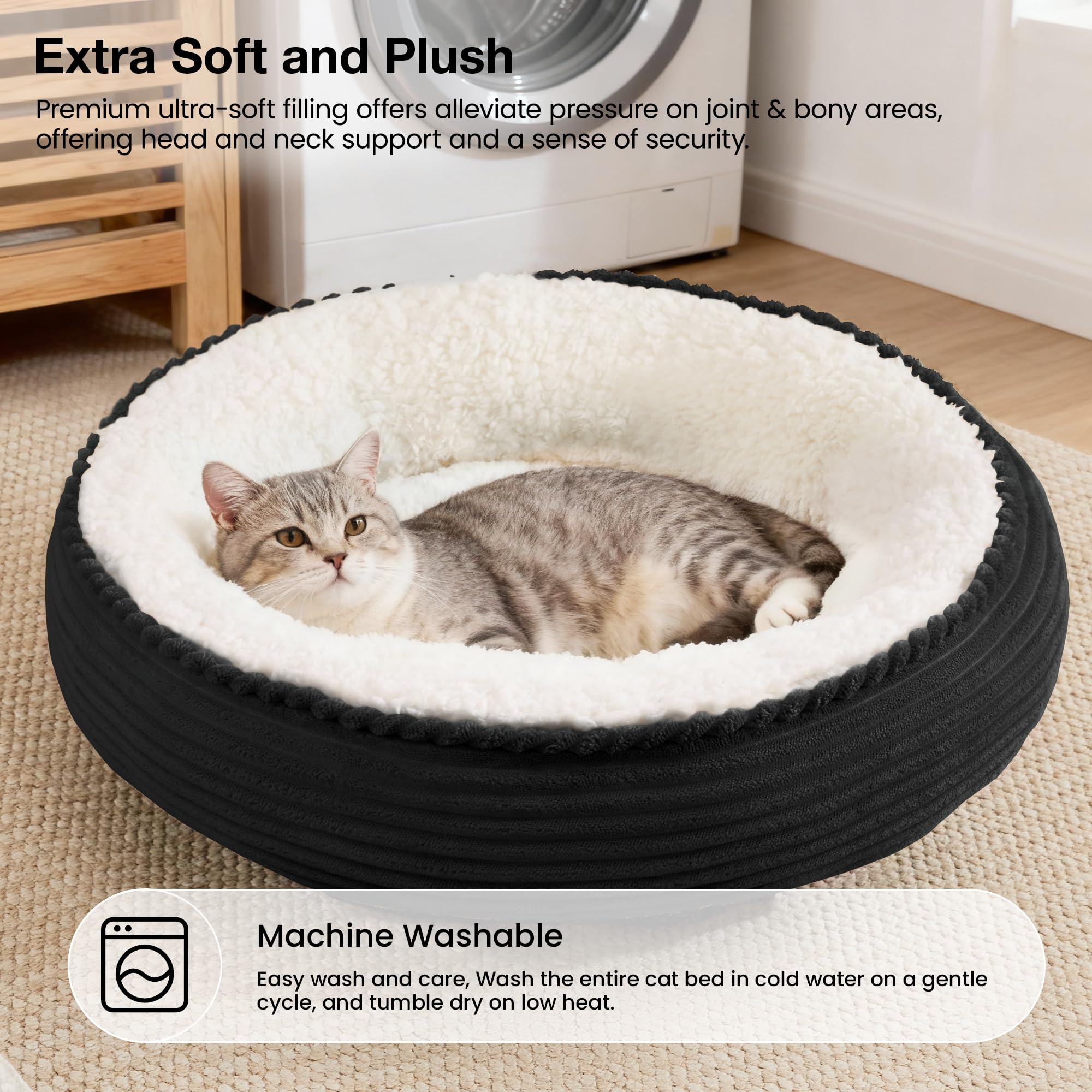 Love's cabin round donut bed soft-fabric for cozy naps.