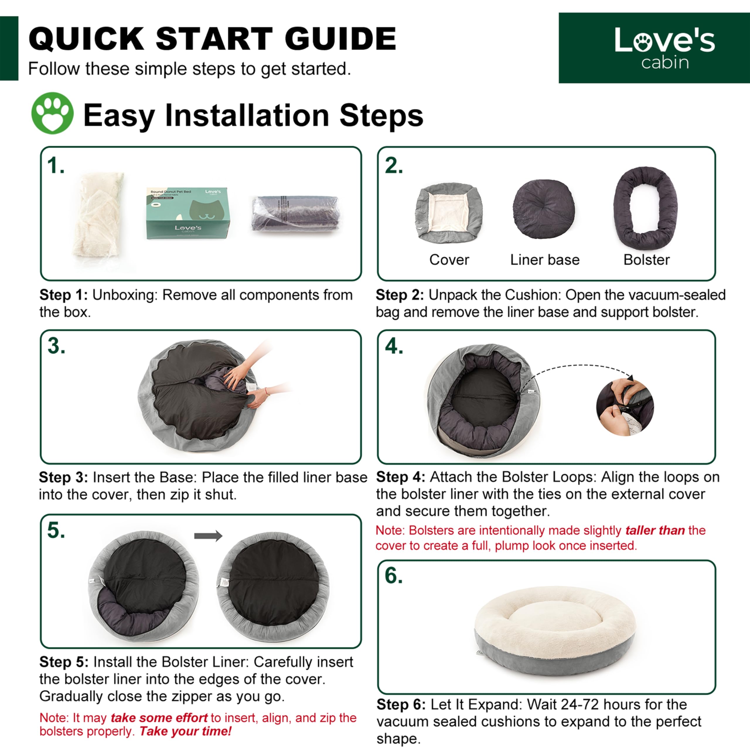 Love's cabin round-donut-bed washable cover makes cleaning quick.