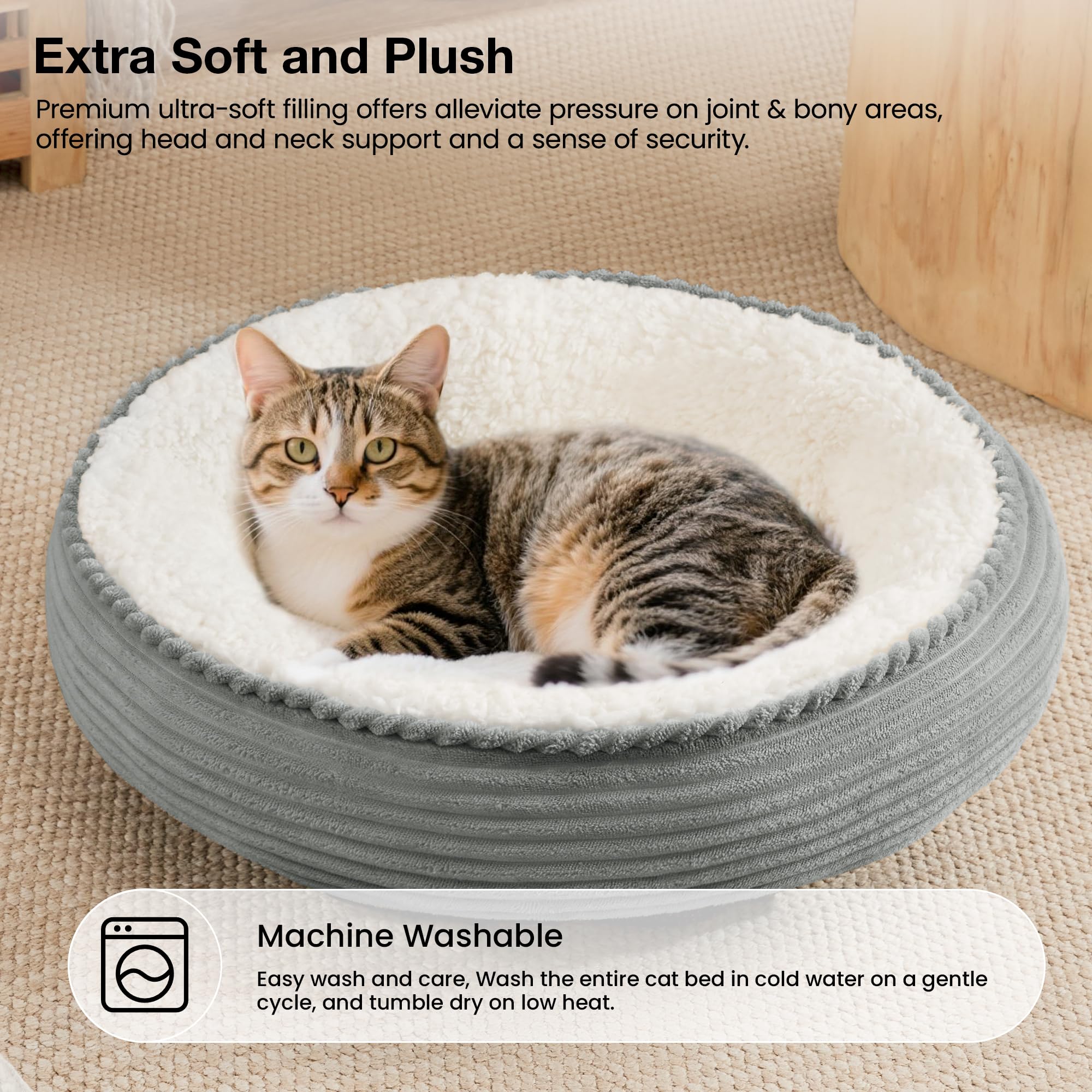 Love's cabin round donut bed washable simplifies cleaning for busy homes.