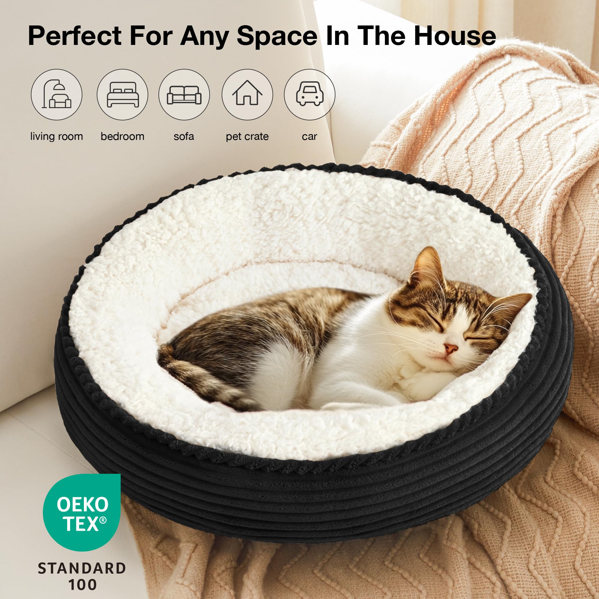 Love's cabin round donut bed water-resistant-bottom protects from spills.
