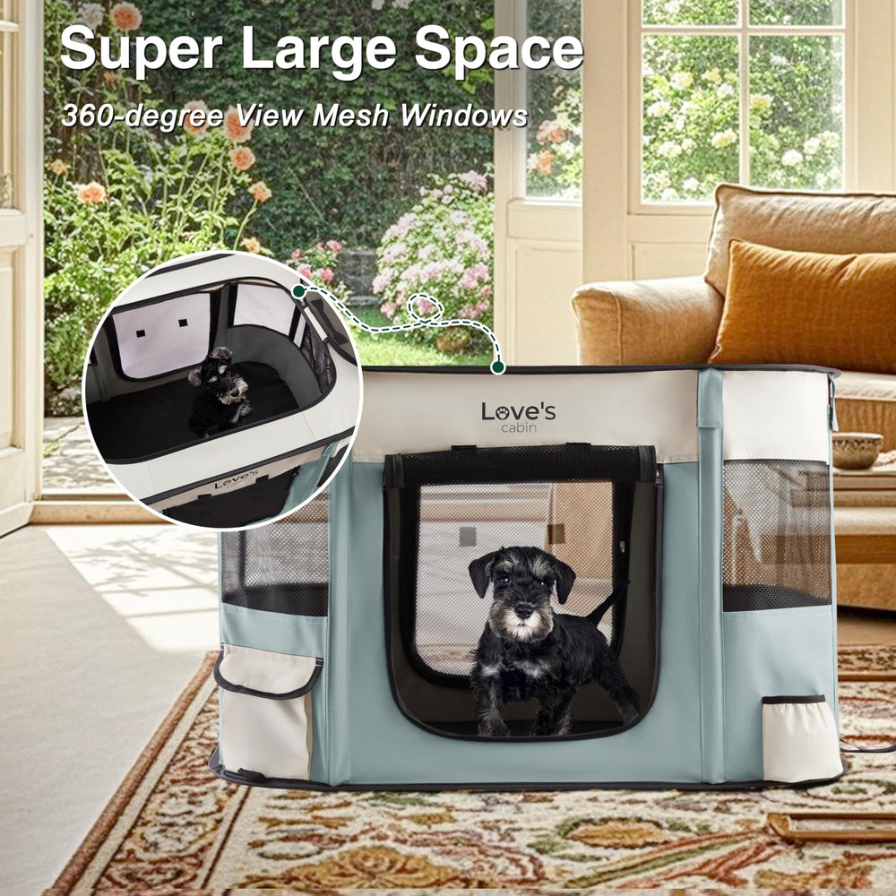 Love's cabin scratch-resistant mesh is easy to clean after play.