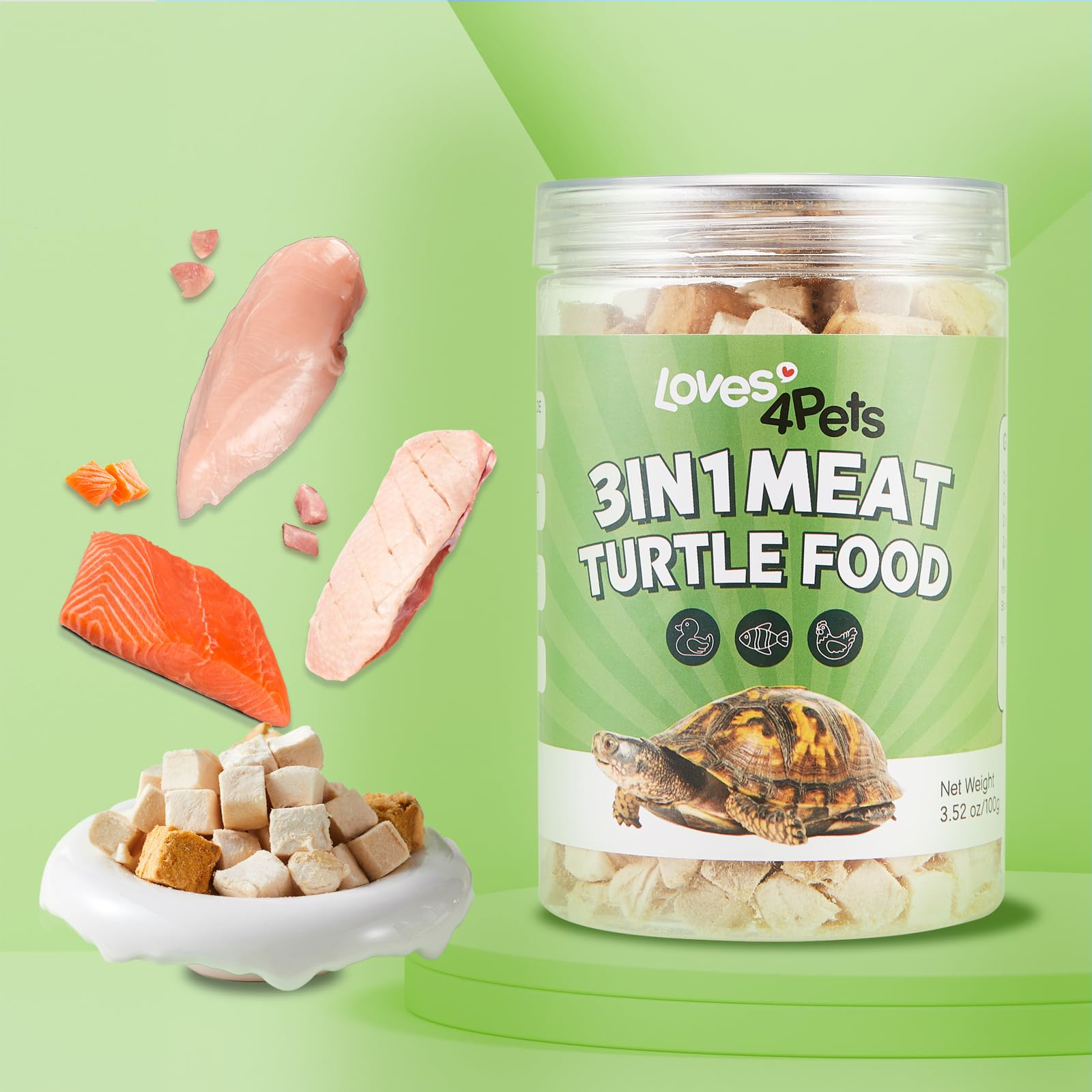 Loves4Pets turtle food also serves as crunchy treat for pets.