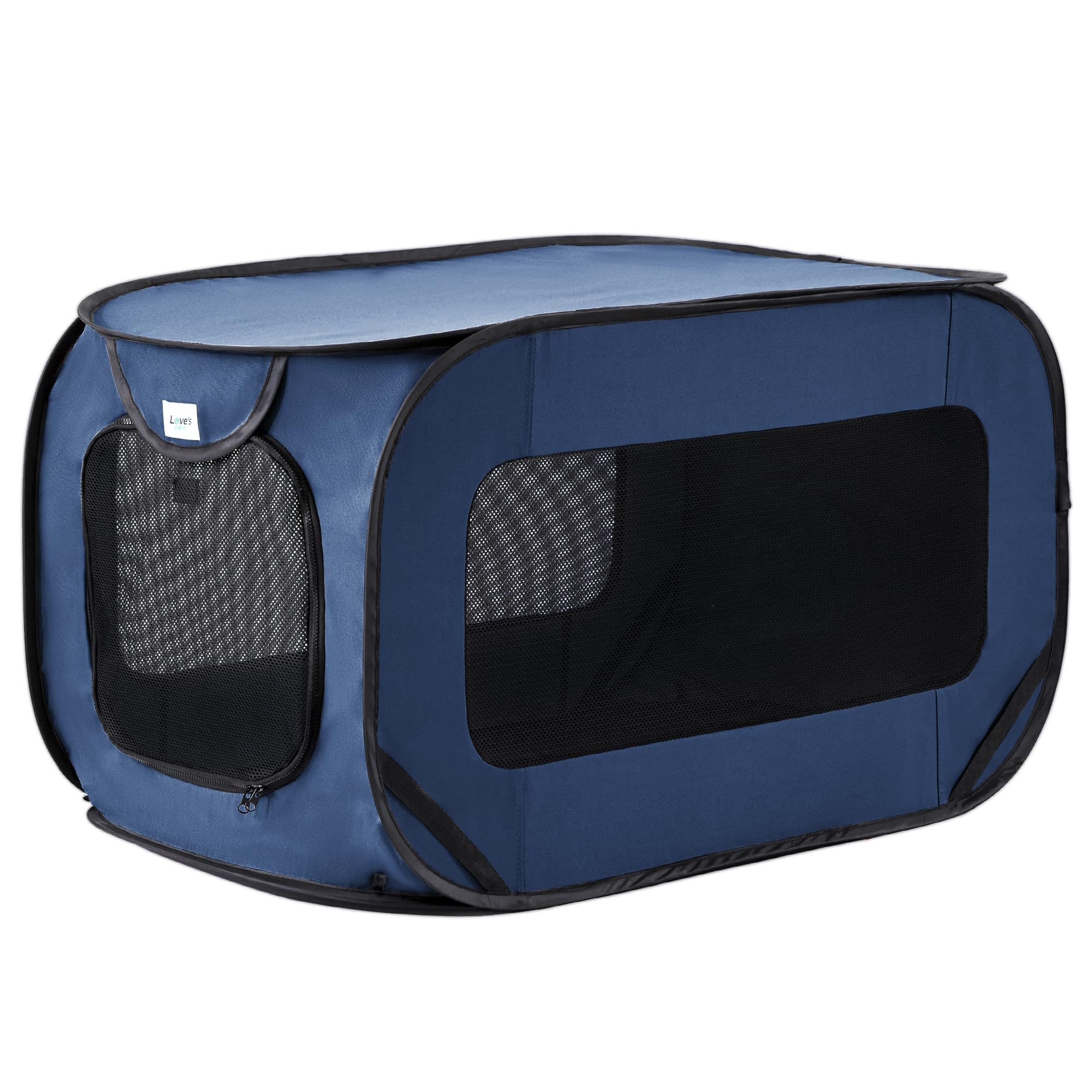 Love's cabin 36in portable dog bed front view, navy fabric for cozy travel naps.