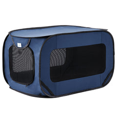 Love's cabin 36in portable dog bed front view, navy fabric for cozy travel naps.