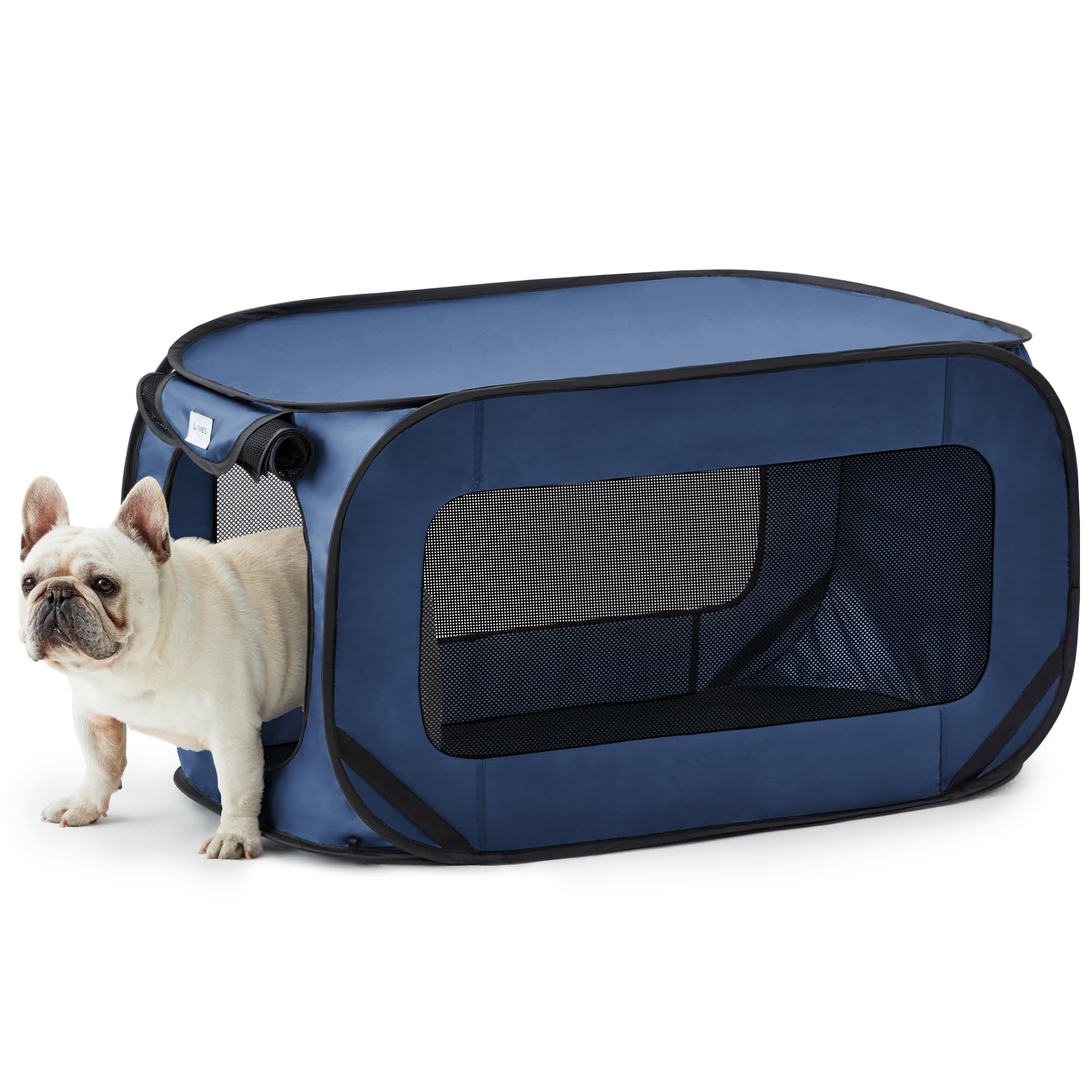 Love's cabin 36in portable dog bed side view showing roomy interior.