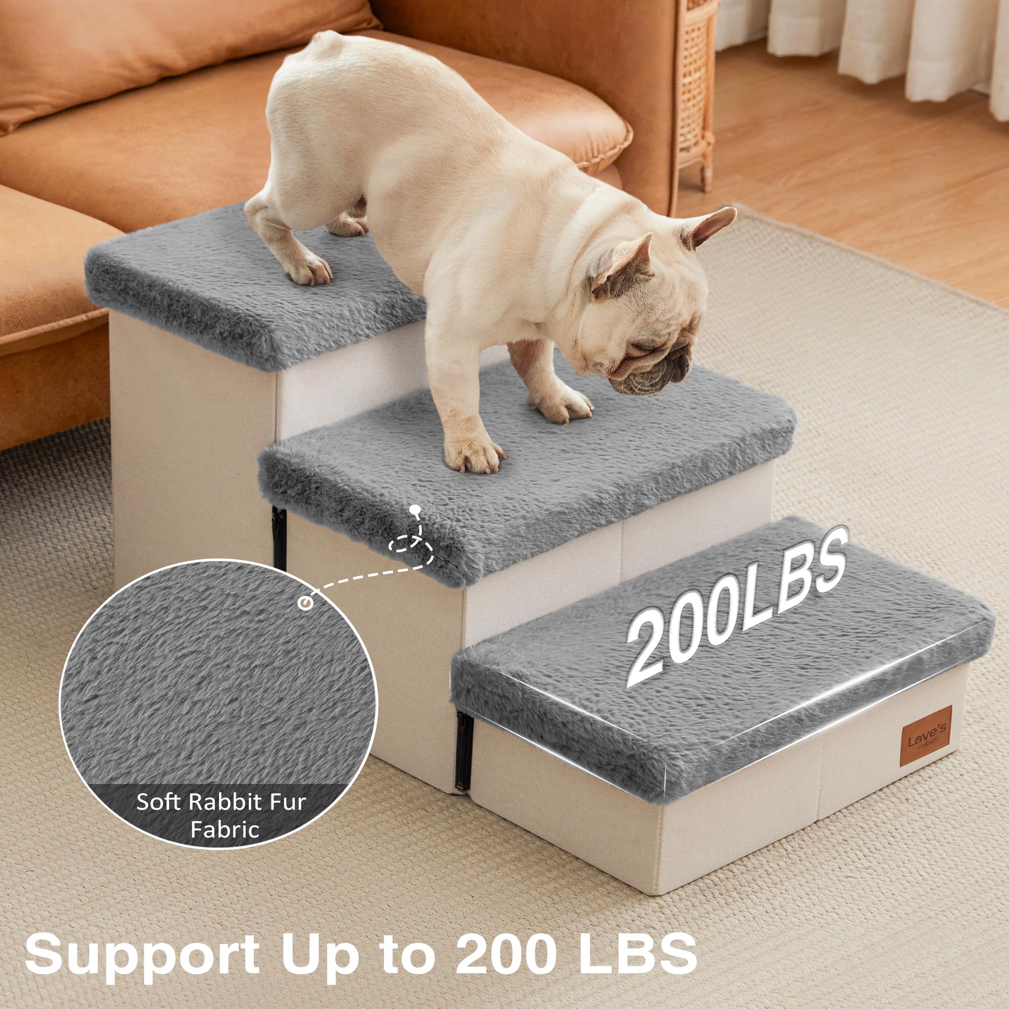 Love's cabin dog stairs grey folded for compact, portable storage