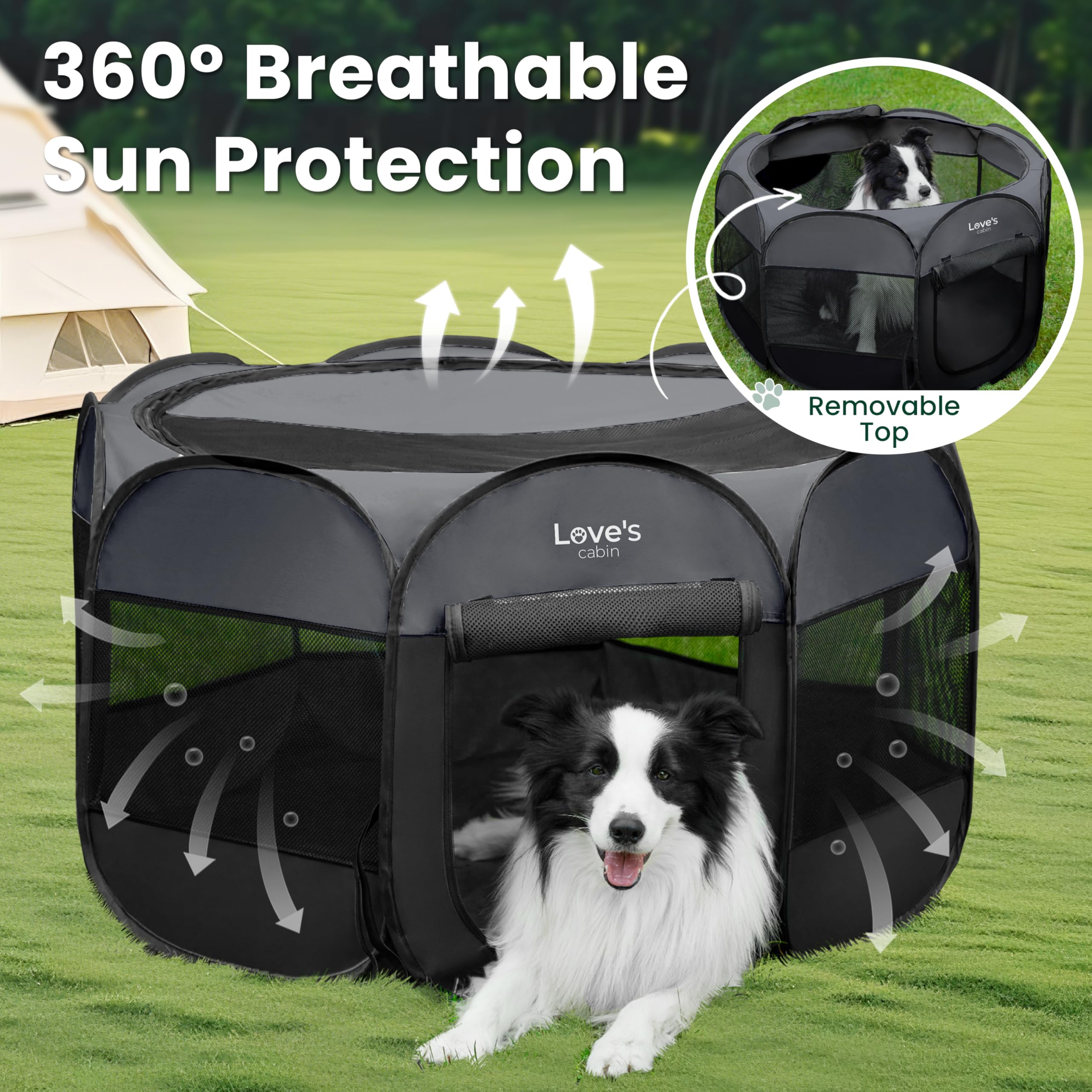 Love's cabin playpen supports safe play for dogs, cats, and other small pets