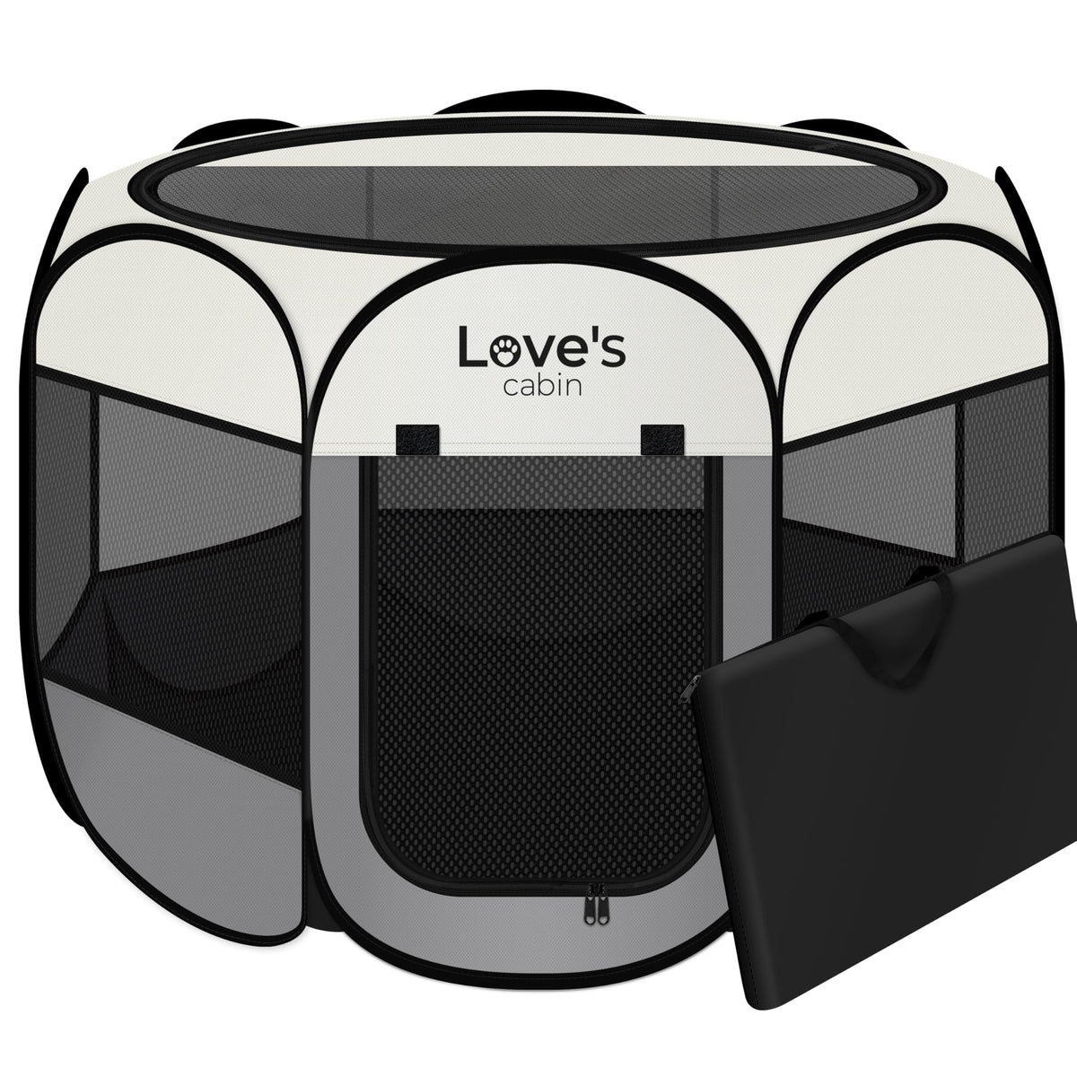Love's cabin pet playpen circle 8-panel design provides secure indoor play.