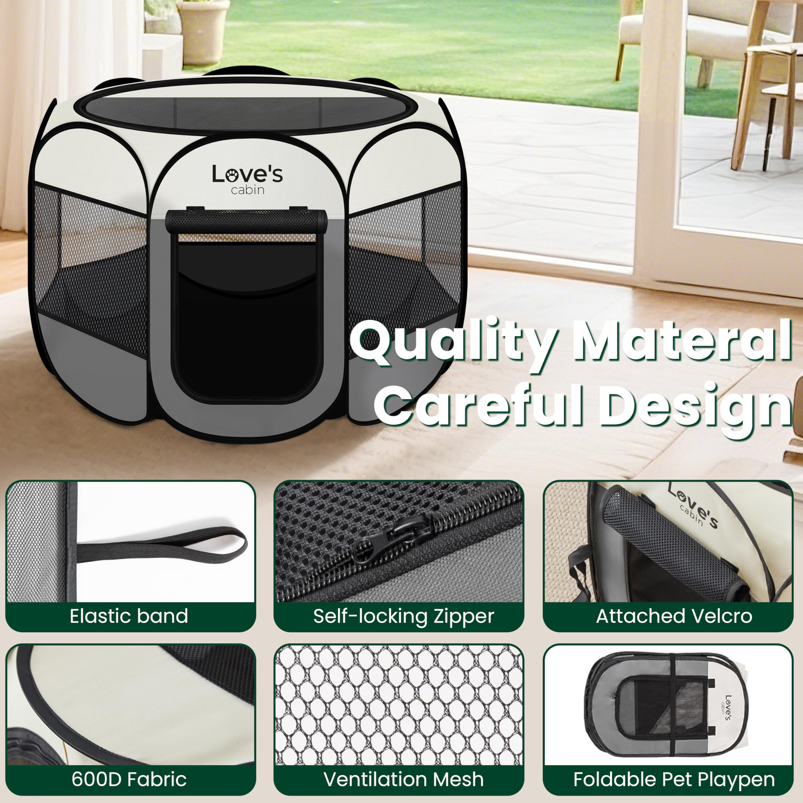 Love's cabin pet playpen indoor-outdoor-use versatile for cats and dogs.