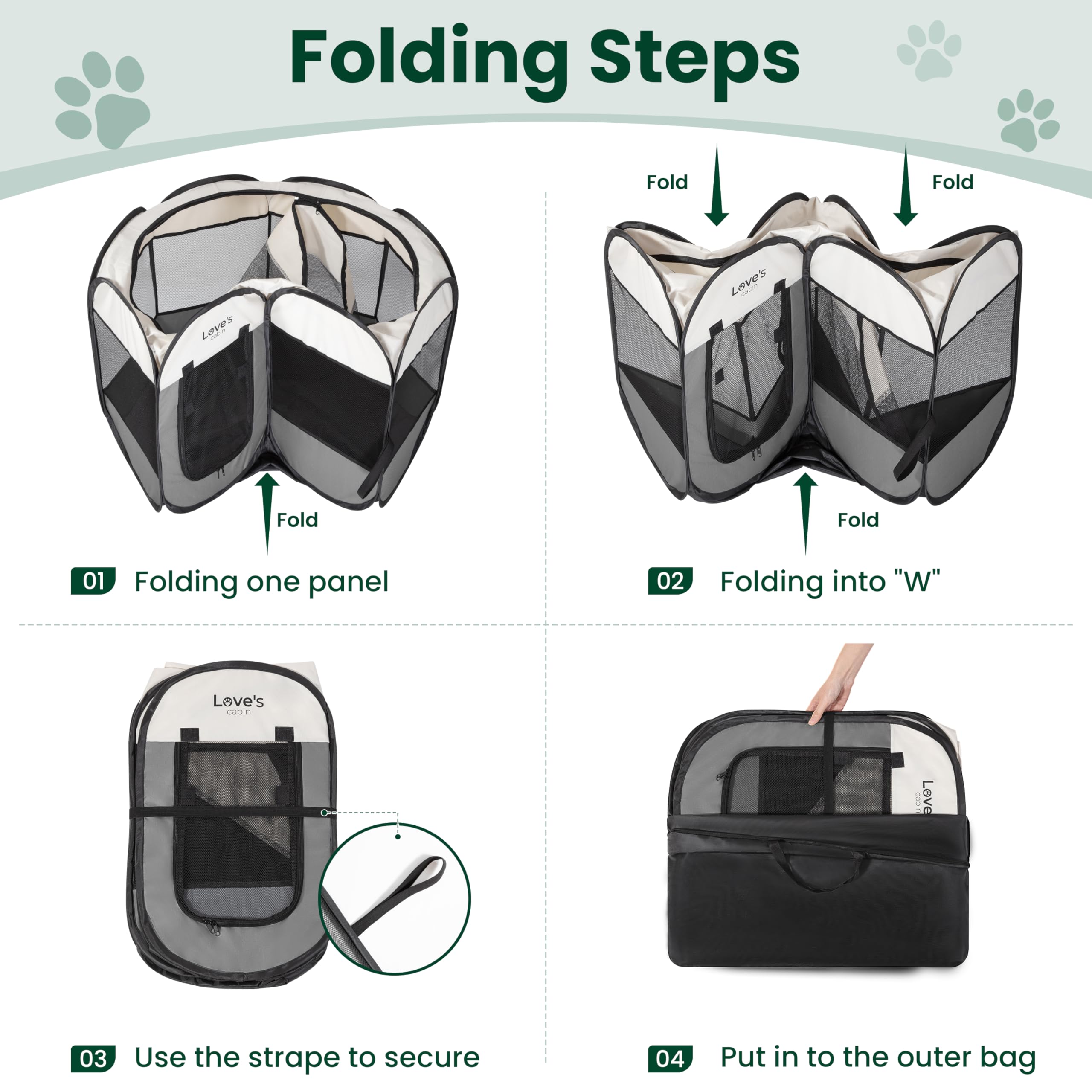 Love's cabin pet playpen water-resistant-material keeps paws clean.