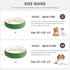 Love's cabin round donut bed green stripe top view emphasizes circular curling design