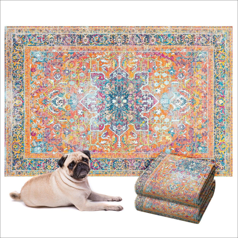 Lovewag Pets washable dog pee pad decorative floor mat blends with stylish home decor and protects floors.